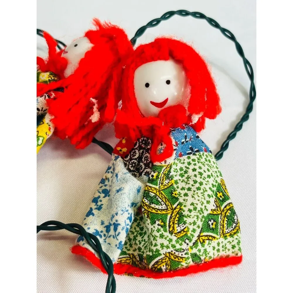 VTG RADIANT Country Style Cloth Doll String Lights TESTED WORK Raggedy Ann